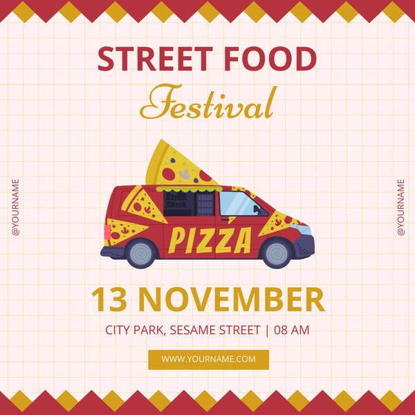 Street Food Festival Announcement with Illustration of Pizza
