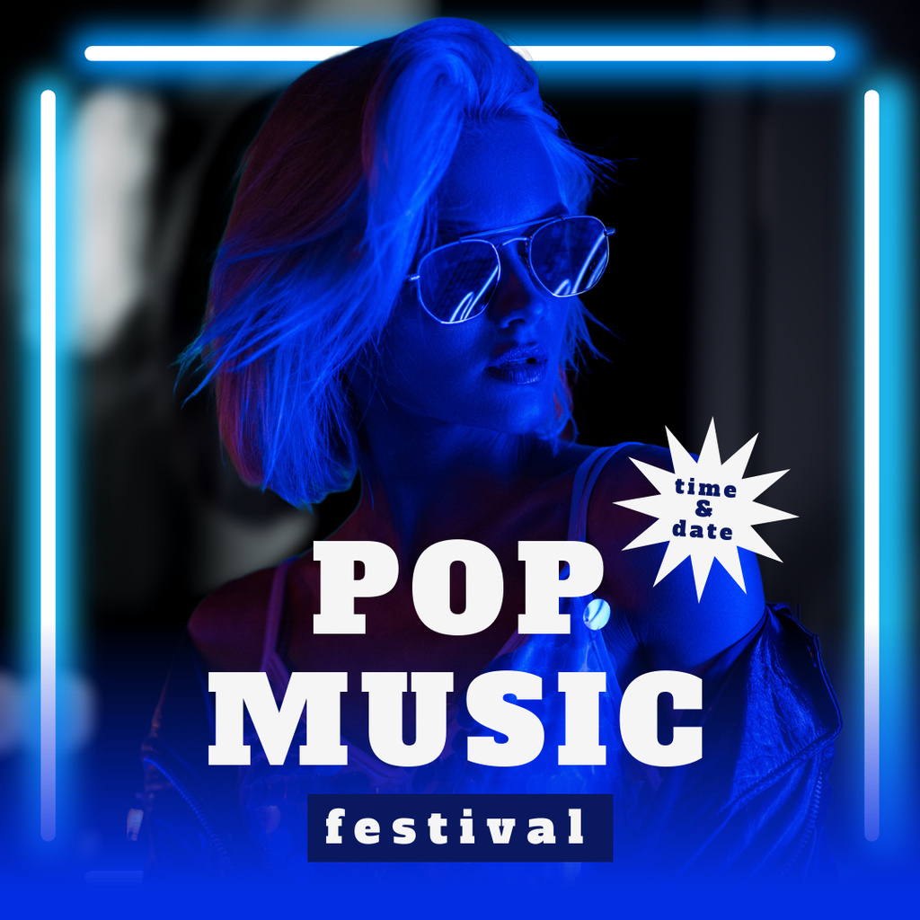 Famous Pop Music Festival Announcement In Blue Instagramデザインテンプレート