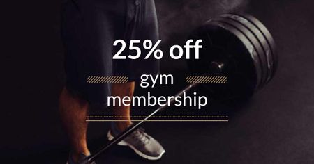 Plantilla de diseño de Gym Membership Offer with Man lifting Barbell Facebook AD 