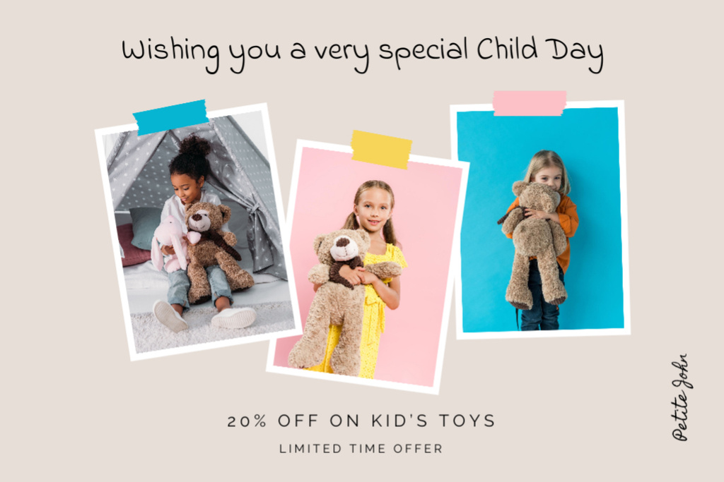 Plantilla de diseño de Vibrant Children's Day Celebration With Toys Sale Offer Postcard 4x6in 