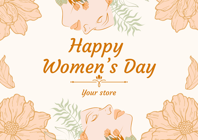 Women's Day Greeting with Peach Floral Illustration Card Πρότυπο σχεδίασης