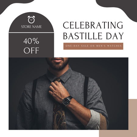 Ontwerpsjabloon van Instagram van Aankondiging van de Bastille-daguitverkoop voor formele kleding