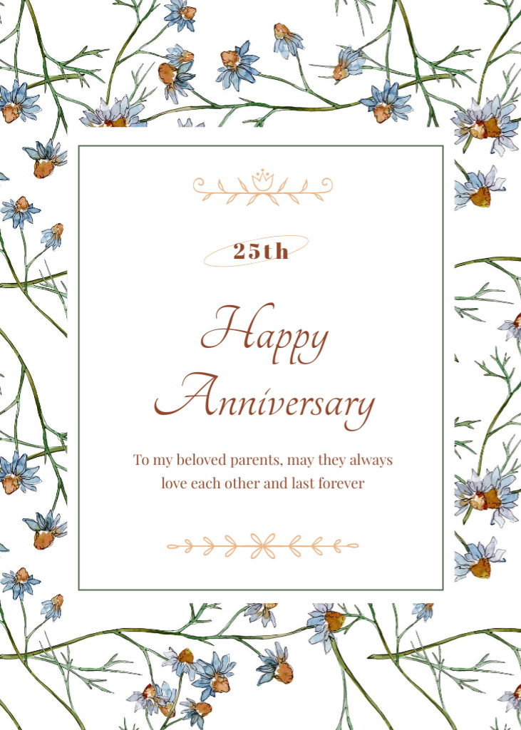 Ontwerpsjabloon van Postcard 5x7in Vertical van Wedding Anniversary Floral Greeting