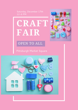 Craft Fair Announcement with Needlework Tools Flayer Design Template