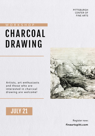 Charcoal Drawing Workshop with Illustration Poster 28x40in Design Template