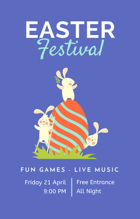 Оголошення Великоднього фестивалю з милими кроликами та кольоровим яйцем Invitation 4.6x7.2in – шаблон для дизайну