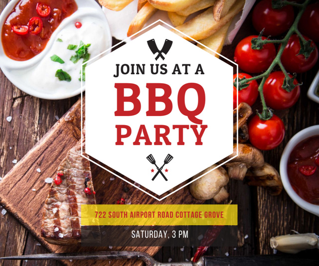 BBQ Party Invitation with Grilled Steak Medium Rectangleデザインテンプレート