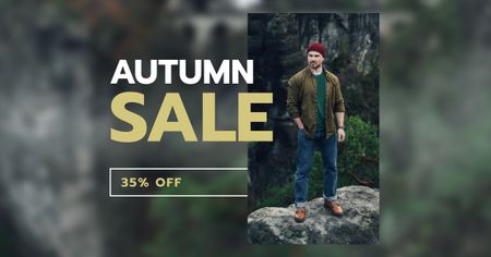 outdoor clothes ad jóképű férfi a sziklán Facebook AD tervezősablon