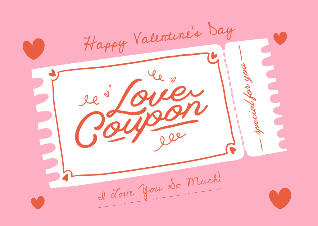 Sincere Greetings on Valentine's Day with Love Voucher Card Design Template