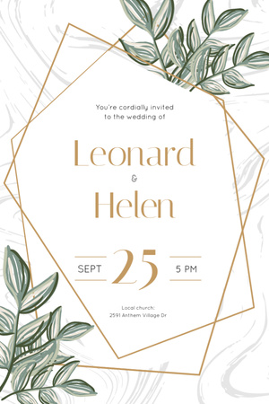 Wedding Invitation Elegant Floral Frame Invitation 6x9in Design Template