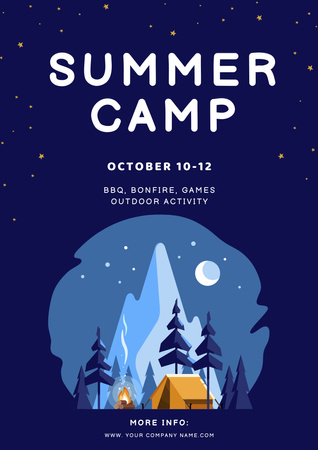 Summer Camp Invitation with Mountain Poster A3 Design Template
