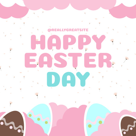 Happy Easter Day Announcement with Colorful Eggs Instagram Design Template