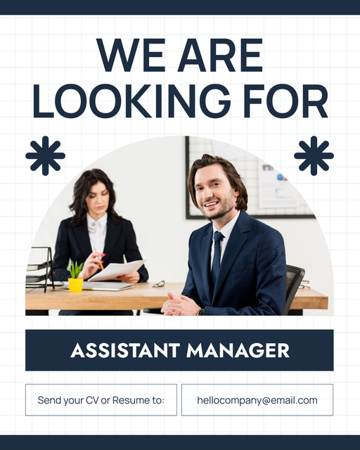 Template di design Announcement of Hiring Assistant Manager Instagram Post Vertical