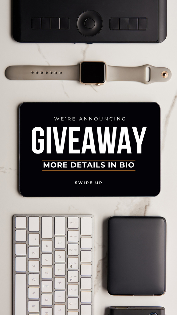 Designvorlage Giveaway Ad with Electronic Gadgets on table für Instagram Story