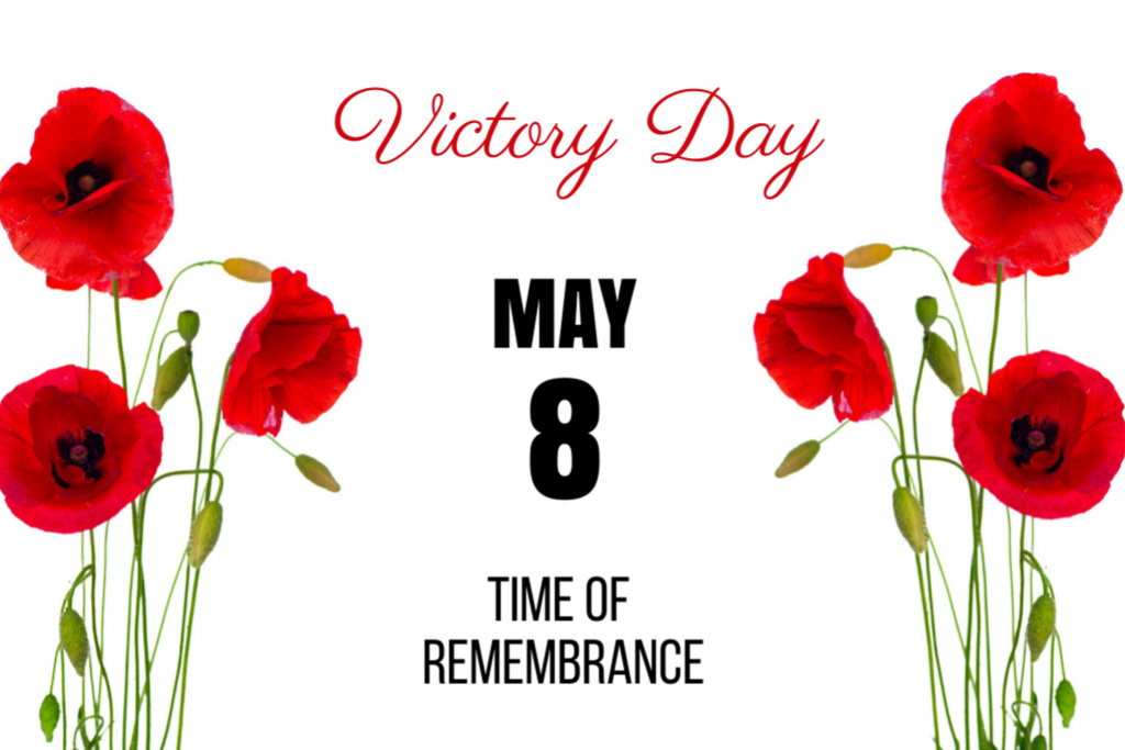 Victory Day Celebration with Gentle Red Poppy Postcard 4x6in Design Template