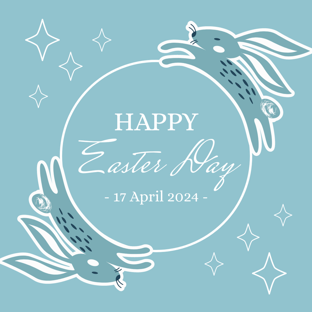 Easter Day Greetings with Cute Rabbits Instagram Design Template