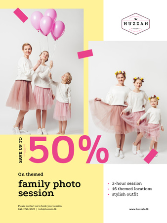 Ontwerpsjabloon van Poster US van Family Photo Session Offer Mother with Daughters