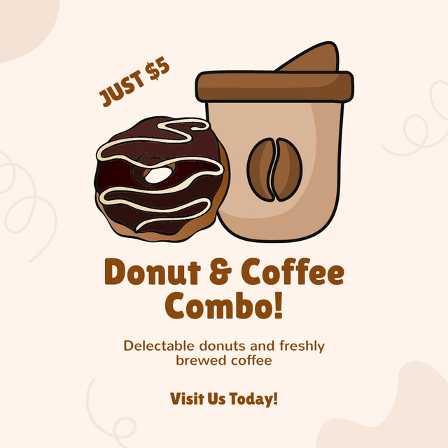 Doughnut and Coffee Combo Ad with Cup and Donut Instagramデザインテンプレート