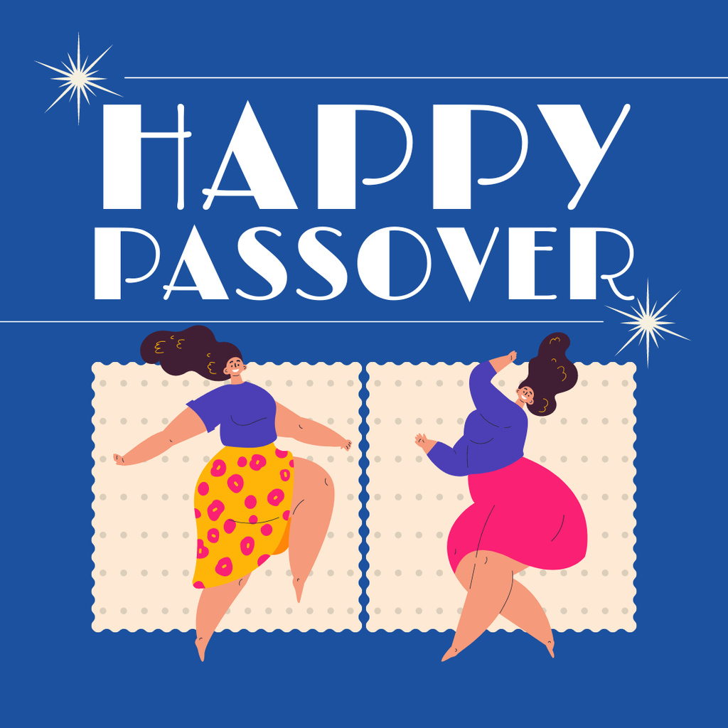 Passover Congratulations With Cartoon Women Instagram Design Template