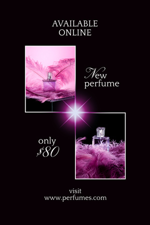 Plantilla de diseño de Perfume Elegante en Plumas Rosas Pinterest 
