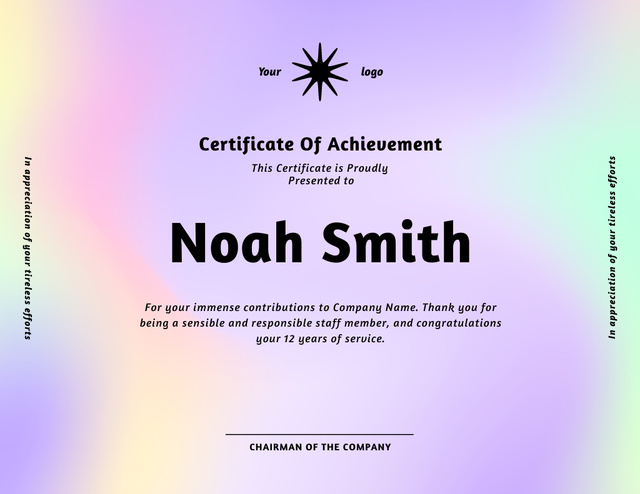 Appreciation for Immense Contribution Certificate tervezősablon