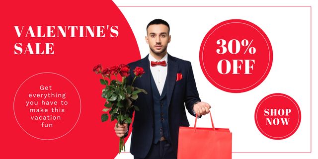 Valentine's Day Discount Offer With Attractive Young Man Twitter Šablona návrhu