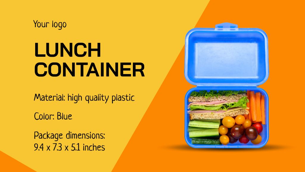Platilla de diseño School Food Ad with Blue Lunch Container Label 3.5x2in