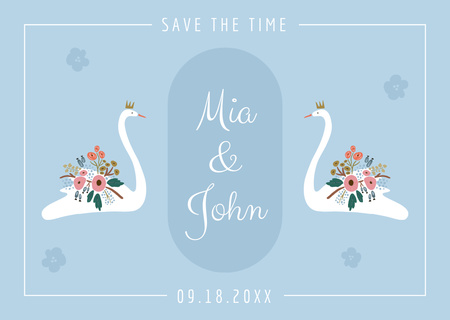 Wedding Invitation with Romantic Two Swans Card Design Template