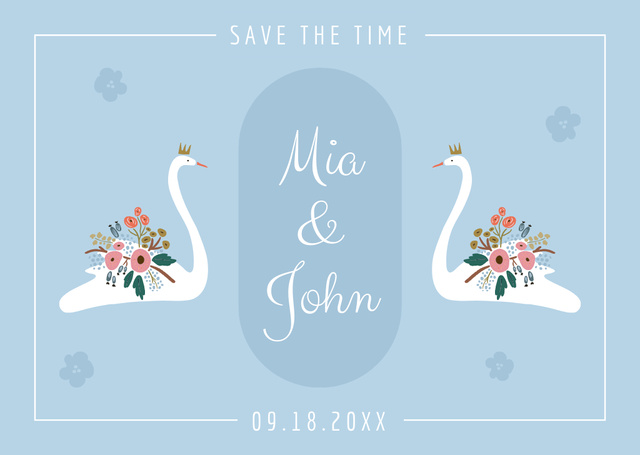 Wedding Invitation with Romantic Two Swans Card tervezősablon