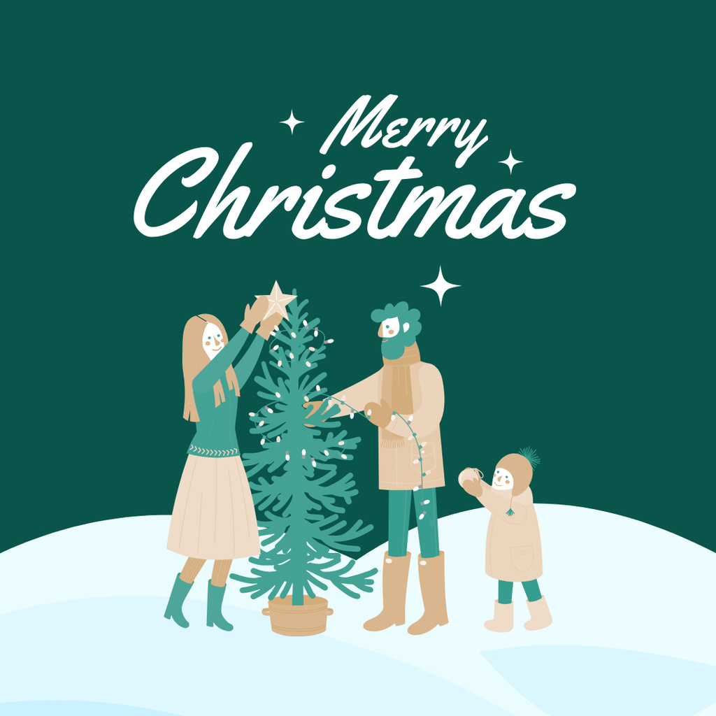 Christmas Holiday Greeting with Family Instagram Modelo de Design