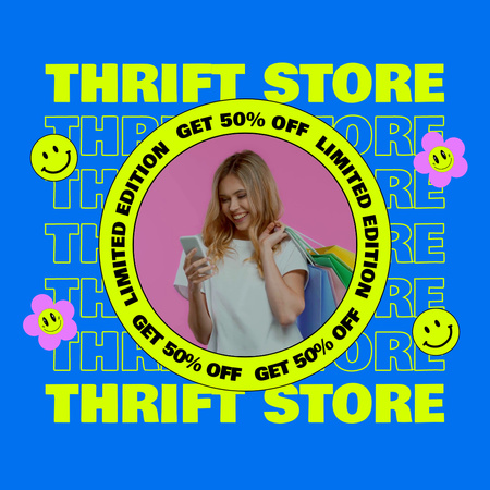 Woman for Online Thrift Shopping Blue Animated Postデザインテンプレート