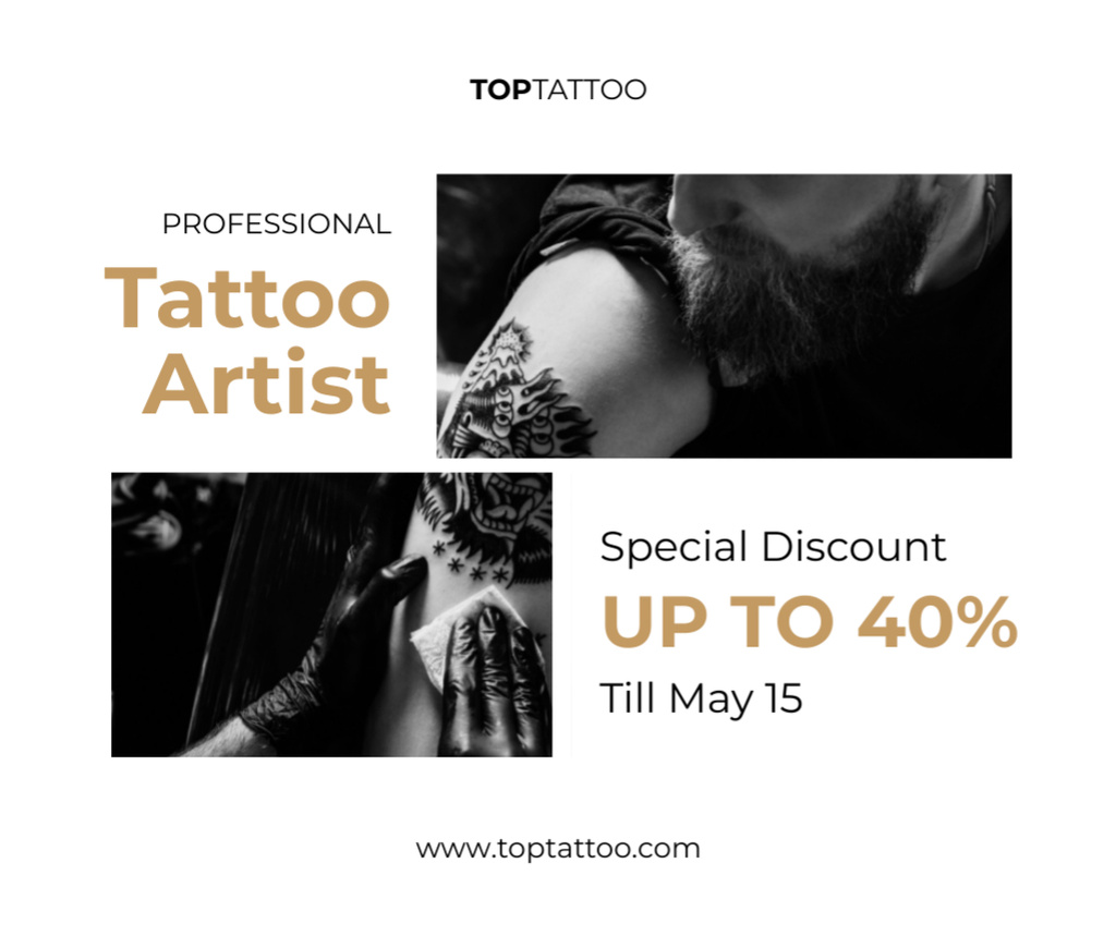 Professional Tattoo Artist Services With Discount Offer Facebook Design Template
