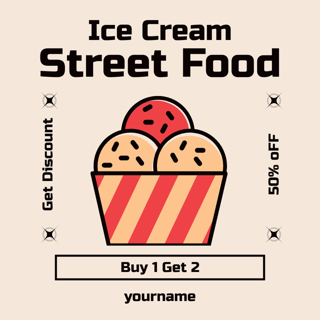 Street Food Ad with Illustration of Ice Cream Instagramデザインテンプレート
