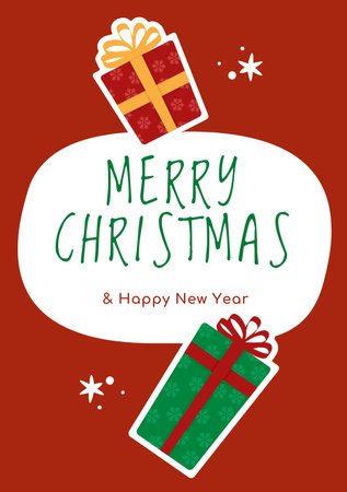 Plantilla de diseño de X-Mas And New Year Greeting With Presents on Red Postcard A5 Vertical 