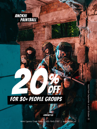 Paintball Club Discount Offer with People with Guns Poster US Design Template