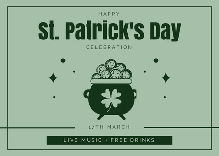 Designvorlage Einladung zur St. Patrick's Day-Party mit Illustration eines Kessels für Card