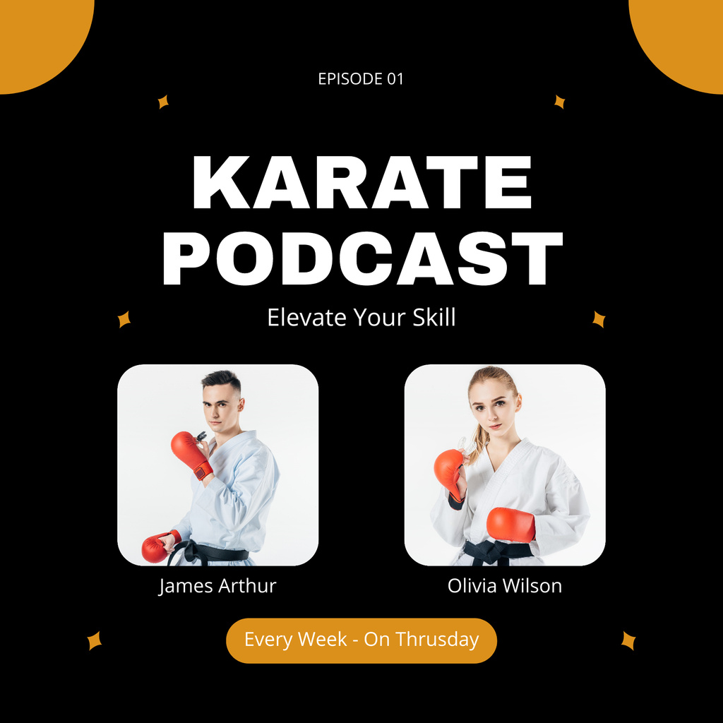 Platilla de diseño Episode about Karate with People wearing Uniform Podcast Cover
