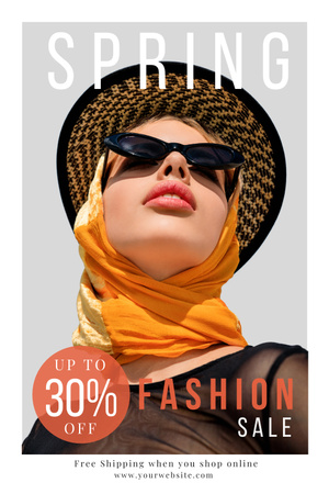 Fashion Spring Sale with Stylish Woman in Hat Pinterest Design Template