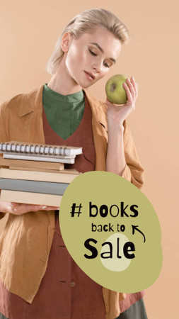Books Sale Announcement with Woman Instagram Story Modelo de Design