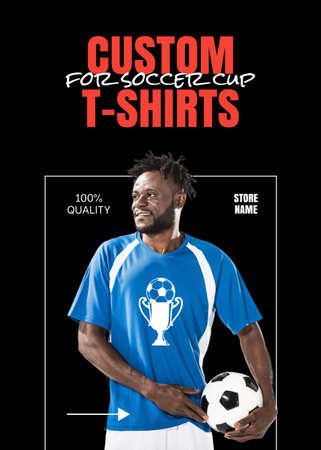 Nuori jalkapalloilija räätälöidyssä T-paidassa Flayer Design Template
