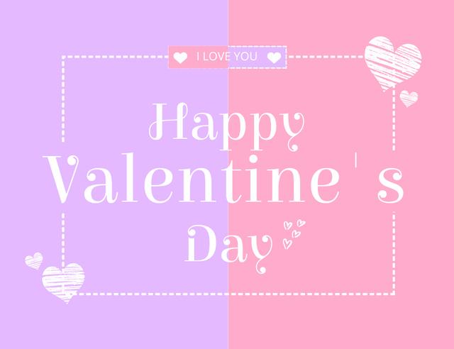 Valentine's Day Greeting on Pink and Lilac Thank You Card 5.5x4in Horizontal – шаблон для дизайна