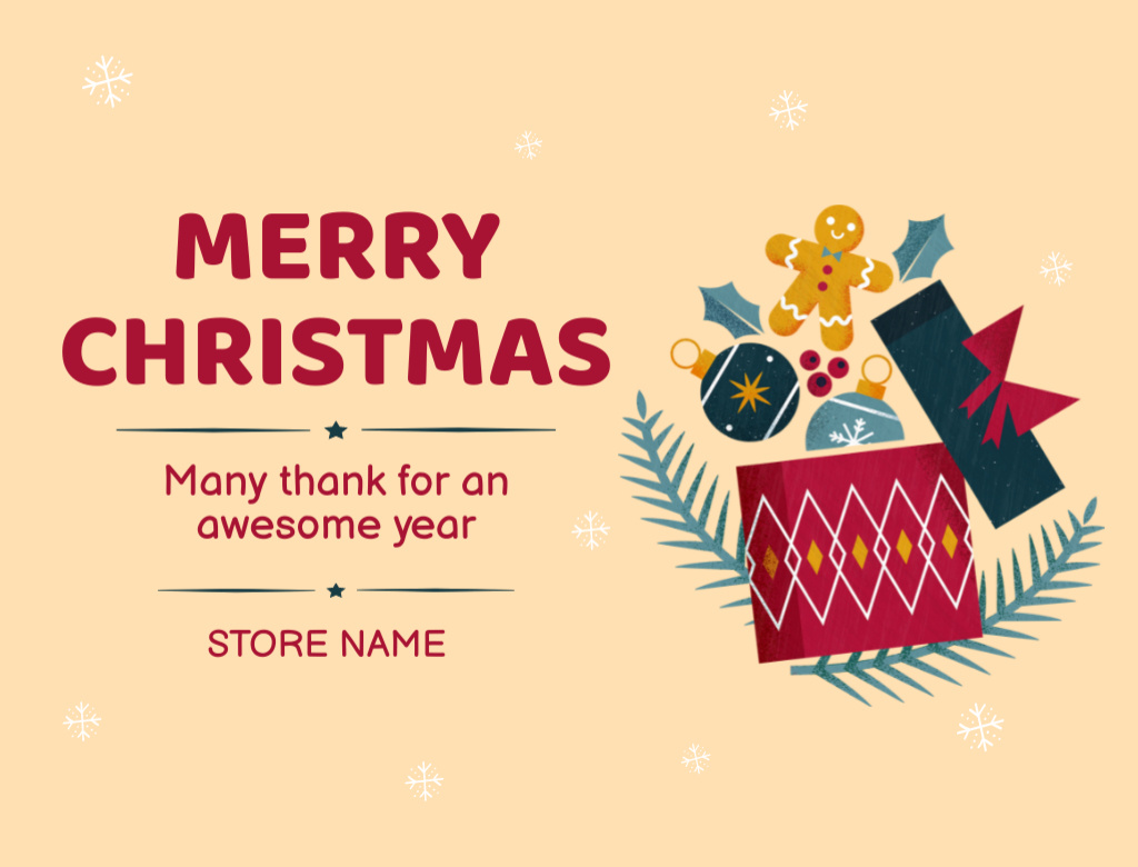 Modèle de visuel Festive Baubles And Christmas Thankful Phrase - Postcard 4.2x5.5in