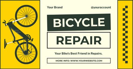 Пропозиція послуг з ремонту велосипедів на жовтому Facebook AD – шаблон для дизайну