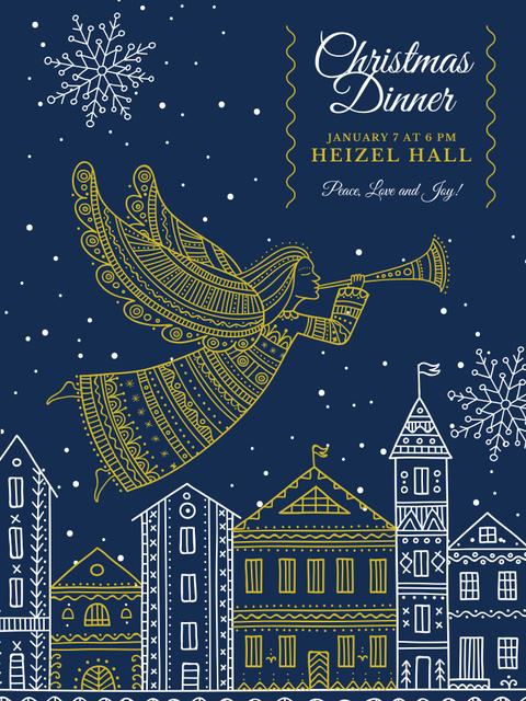 Platilla de diseño Christmas Dinner with Cute Angel Flying over City Poster 36x48in
