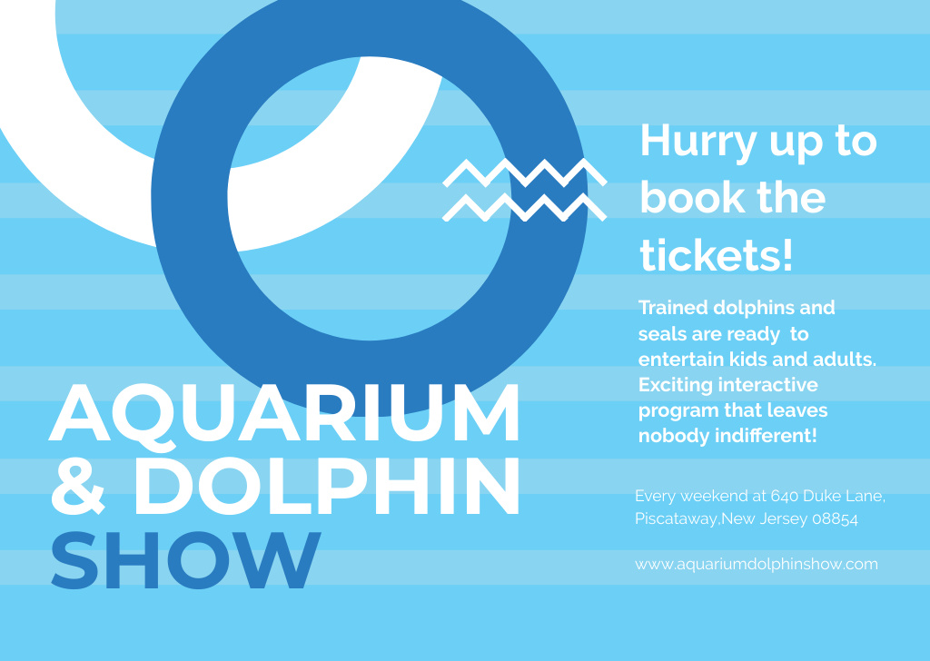 Aquarium & Dolphin Show Announcement Postcard Design Template