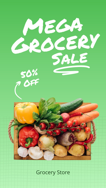 Fruits And Veggies In Wooden Tray Sale Offer Instagram Story Modelo de Design
