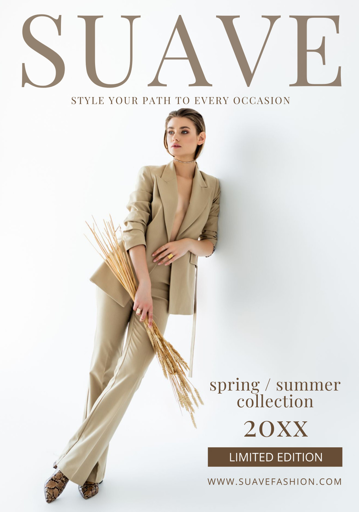 Szablon projektu Sale Announcement with Stylish Woman in Suit Poster 28x40in