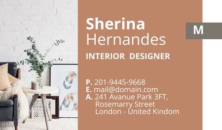Interior Designer Services Ad with Cozy Apartment Business card Design Template