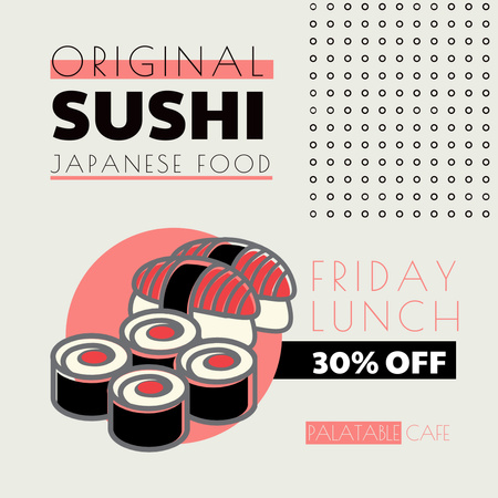 Japán étterem kedvezmény friss sushiért Instagram tervezősablon