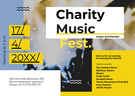 Charity Music Fest Invitation Crowd at Concert Postcard 5x7in Design Template